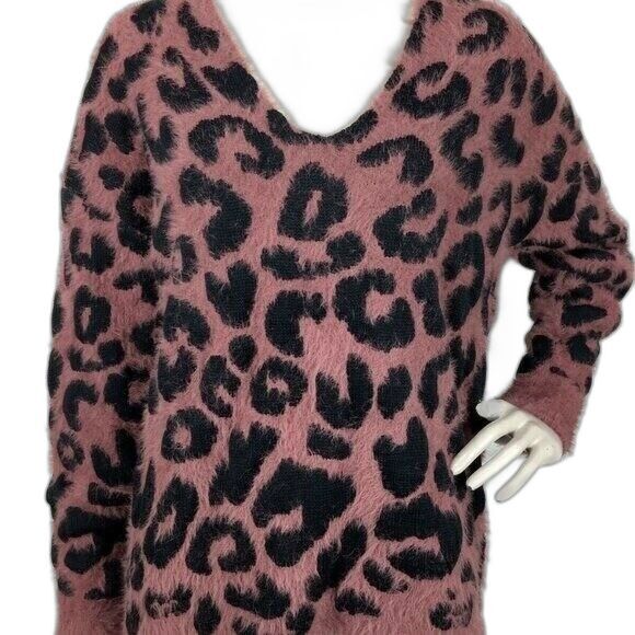 Mauve Cheetah Print Fuzzy Soft Eyelash Pullover Sweater Small Forever 21 NEW - Picture 4 of 7